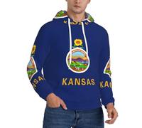 EdWal Kansas State Flag Print Men'S Hoodie, Polyester Pullover Sweatshirt With Kangaroo Pocket, For Casual Wear Gym Black