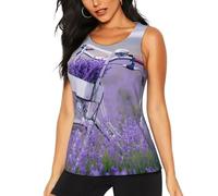 EdWal Lavender Field Retro Bike Agriculture Print Workout Tops Tank for Women, Quick Dry Sleeveless Yoga Shirts, Athletic Running Tank Tops