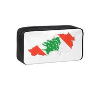 Edwal Lebanon Flag Map Print Pen Organizer Bag Pouch Large Capacity Pencil Case with Zipper Durable Pen Case for Stationery