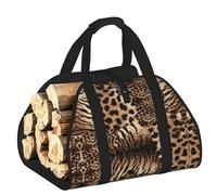 EdWal Leopard Pattern Print Log Carrier Bag with Open Sides Wood Log Holder for Fireplace Tote Bag Fireplace Accessory