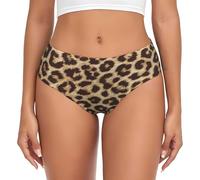 EdWal Leopard Pattern Print Womens High-Waisted Briefs Panties, Moisture-Wicking Underwear, Bikini Brief Underwear Black