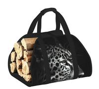 EdWal Leopard Print Log Carrier Bag with Open Sides Wood Log Holder for Fireplace Tote Bag Fireplace Accessory
