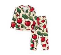 EdWal lovely sweet red cherry 2 print Pajama Set for Women Women Pajama Set Fashion Long-Sleeve Shirt and Full Length Bottom