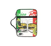 EdWal Mexico Flag and Tequila Print Bible Case Cosmetic Bag with Sturdy Handle Wash Bag Tablet Sleeve Small Tool Bag for Books