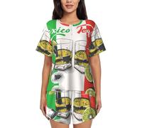 EdWal Mexico Flag And Tequila Print Women'S Pajama Sets Lounge Wear Set Soft Loungewear Short-Sleeved Pjs And Shorts Black