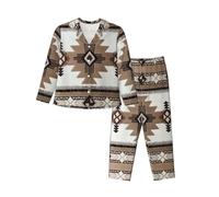 EdWal Native American print Pajama Set for Women Women Pajama Set Fashion Long-Sleeve Shirt and Full Length Bottom Black