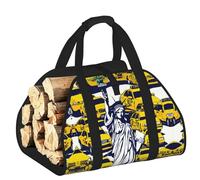 Edwal New York City Print Log Carrier Bag with Open Sides Wood Log Holder for Fireplace Tote Bag Fireplace Accessory