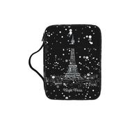 EdWal Night Paris Eiffel Tower Print Bible Case Cosmetic Bag with Sturdy Handle Wash Bag Tablet Sleeve Small Tool Bag for Books