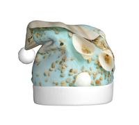 EdWal Ocean Sea Beach Seashells Starfish Blue Print Plush Santa Hat, Christmas Hats For Adults, Cozy Holiday Headwear, For Christmas Parties