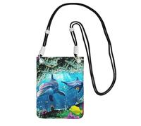 EdWal Ocean Underwater Dolphin Fish Print Crossbody Bag For Women, Mini Phone Purses, Cute Phone Wallet, For Hiking Travel Gift
