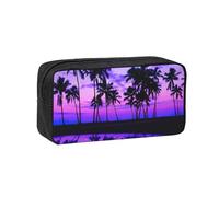 EdWal Palm Tree Purple Sunset Print Pen Organizer Bag Pouch Large Capacity Pencil Case with Zipper Durable Pen Case for Stationery