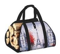 Edwal Paris City Tree Eiffel Tower Art Print Log Carrier Bag with Open Sides Wood Log Holder for Fireplace Tote Bag Fireplace Accessory