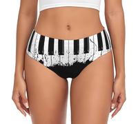 EdWal Piano Print Womens High-Waisted Briefs Panties, Moisture-Wicking Underwear, Bikini Brief Underwear Black