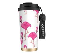 EdWal Pink Flamingo Print Insulated Stainless Steel Travel Coffee Mug,Coffee Cups with Lids, for Hot Cold Drinks