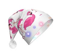 EdWal Pink Flamingo Print Led Christmas Beanie Light Up Christmas Hats, Knit Hats With Led Lights, Unisex Winter Santa Hat
