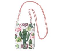EdWal Pink Flamingo Succulent Plants Print Crossbody Bag For Women, Mini Phone Purses, Cute Phone Wallet, For Hiking Travel Gift