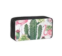 EdWal Pink Flamingo Succulent Plants Print Pen Organizer Bag Pouch Large Capacity Pencil Case with Zipper Durable Pen Case for Stationery