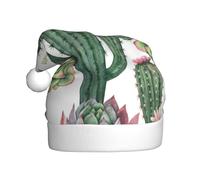 EdWal Pink Flamingo Succulent Plants Print Plush Santa Hat, Christmas Hats For Adults, Cozy Holiday Headwear, For Christmas Parties