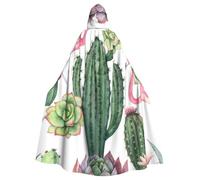 EdWal Pink Flamingo Succulent Plants Print Unisex Adults Hooded Cloak Cape Uniform, Hooded Robe, For Halloween Cosplay Costumes