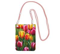 EdWal Pink Tulips Print Crossbody Bag For Women, Mini Phone Purses, Cute Phone Wallet, For Hiking Travel Gift