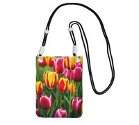 EdWal Pink Tulips Print Crossbody Bag For Women, Mini Phone Purses, Cute Phone Wallet, For Hiking Travel Gift