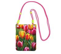 EdWal Pink Tulips Print Crossbody Bag For Women, Mini Phone Purses, Cute Phone Wallet, For Hiking Travel Gift