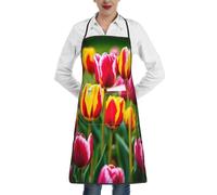 EdWal Pink Tulips Print Kitchen Aprons, Apron For Cooking With Pocket, Unisex Chef Aprons For Men Women