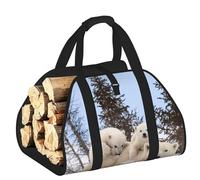 EdWal Polar Bear Print Log Carrier Bag with Open Sides Wood Log Holder for Fireplace Tote Bag Fireplace Accessory