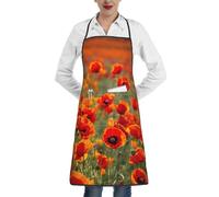 EdWal Poppy Flowers Print Kitchen Aprons, Apron For Cooking With Pocket, Unisex Chef Aprons For Men Women