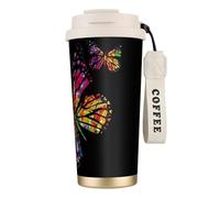 EdWal Pretty Butterfly Print Insulated Stainless Steel Travel Coffee Mug,Coffee Cups with Lids, for Hot Cold Drinks