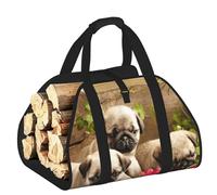 EdWal Puppys Pug Print Log Carrier Bag with Open Sides Wood Log Holder for Fireplace Tote Bag Fireplace Accessory