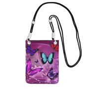 EdWal Purple Butterflies Print Crossbody Bag For Women, Mini Phone Purses, Cute Phone Wallet, For Hiking Travel Gift