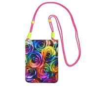EdWal Rainbow Rose Print Crossbody Bag For Women, Mini Phone Purses, Cute Phone Wallet, For Hiking Travel Gift