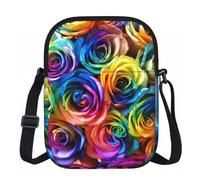 Edwal Rainbow Rose Print Small Crossbody Bag For Women Waterproof Phone Purse With Adjustable Strap For Travel Work