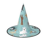 EdWal Raining Cats & Dogs Print Halloween Witch Hat Costume Accessory Women Hats For Halloween Party Cosplay For Home, Yard,