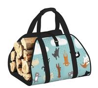 EdWal Raining Cats & Dogs Print Log Carrier Bag with Open Sides Wood Log Holder for Fireplace Tote Bag Fireplace Accessory