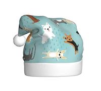 EdWal Raining Cats & Dogs Print Plush Santa Hat, Christmas Hats For Adults, Cozy Holiday Headwear, For Christmas Parties