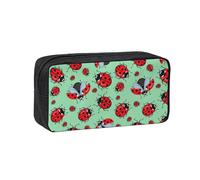 Edwal Red Ladybugs On A Blue Background Print Pen Organizer Bag Pouch Large Capacity Pencil Case with Zipper Durable Pen Case for Stationery