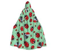 EdWal Red Ladybugs On A Blue Background Print Unisex Adults Hooded Cloak Cape Uniform, Hooded Robe, For Halloween Cosplay Costumes