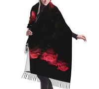 EdWal Red Rose and Black Leaves Print Large Soft Scarf,Cashmere Feel Shawl, Fall Warm Tassel Scarf, Unisex Fashion Lightweight Scarf