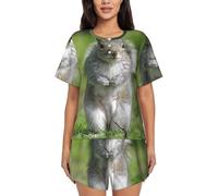 EdWal Red Squirrel Print Women'S Pajama Sets Lounge Wear Set Soft Loungewear Short-Sleeved Pjs And Shorts