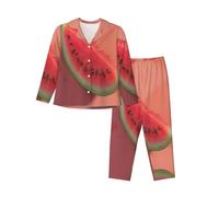 EdWal Red watermelon print Pajama Set for Women Women Pajama Set Fashion Long-Sleeve Shirt and Full Length Bottom