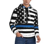 EdWal Retro Blue Thin Line Usa Flag Print Men'S Hoodie,Comfortable Pullover Sweatshirt For Men,Drawstring Casual Hooded Sweatshirts