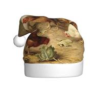 EdWal Roast Chicken Hen Farm Print Plush Santa Hat, Christmas Hats For Adults, Cozy Holiday Headwear, For Christmas Parties