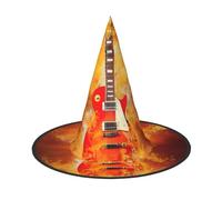 EdWal Rock Guitar In Burning Print Halloween Witch Hat Costume Accessory Women Hats For Halloween Party Cosplay For Home, Yard,