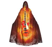 EdWal Rock Guitar In Burning Print Unisex Adults Hooded Cloak Cape Uniform, Hooded Robe, For Halloween Cosplay Costumes