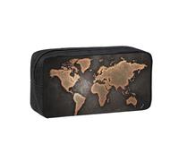 EdWal Rust World Map Print Pen Organizer Bag Pouch Large Capacity Pencil Case with Zipper Durable Pen Case for Stationery