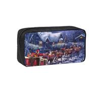 EdWal Snow Night Santa and Deer Print Pen Organizer Bag Pouch Large Capacity Pencil Case with Zipper Durable Pen Case for Stationery