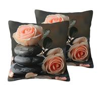 EdWal Spa Stone And Rose Flowers Print Couch Throw Pillow Covers, Set Of 2, Decorative Pillow Covers, Cushion Case, For Sofa Bed