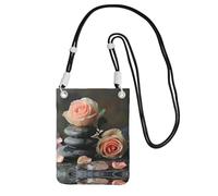 EdWal Spa Stone And Rose Flowers Print Crossbody Bag For Women, Mini Phone Purses, Cute Phone Wallet, For Hiking Travel Gift